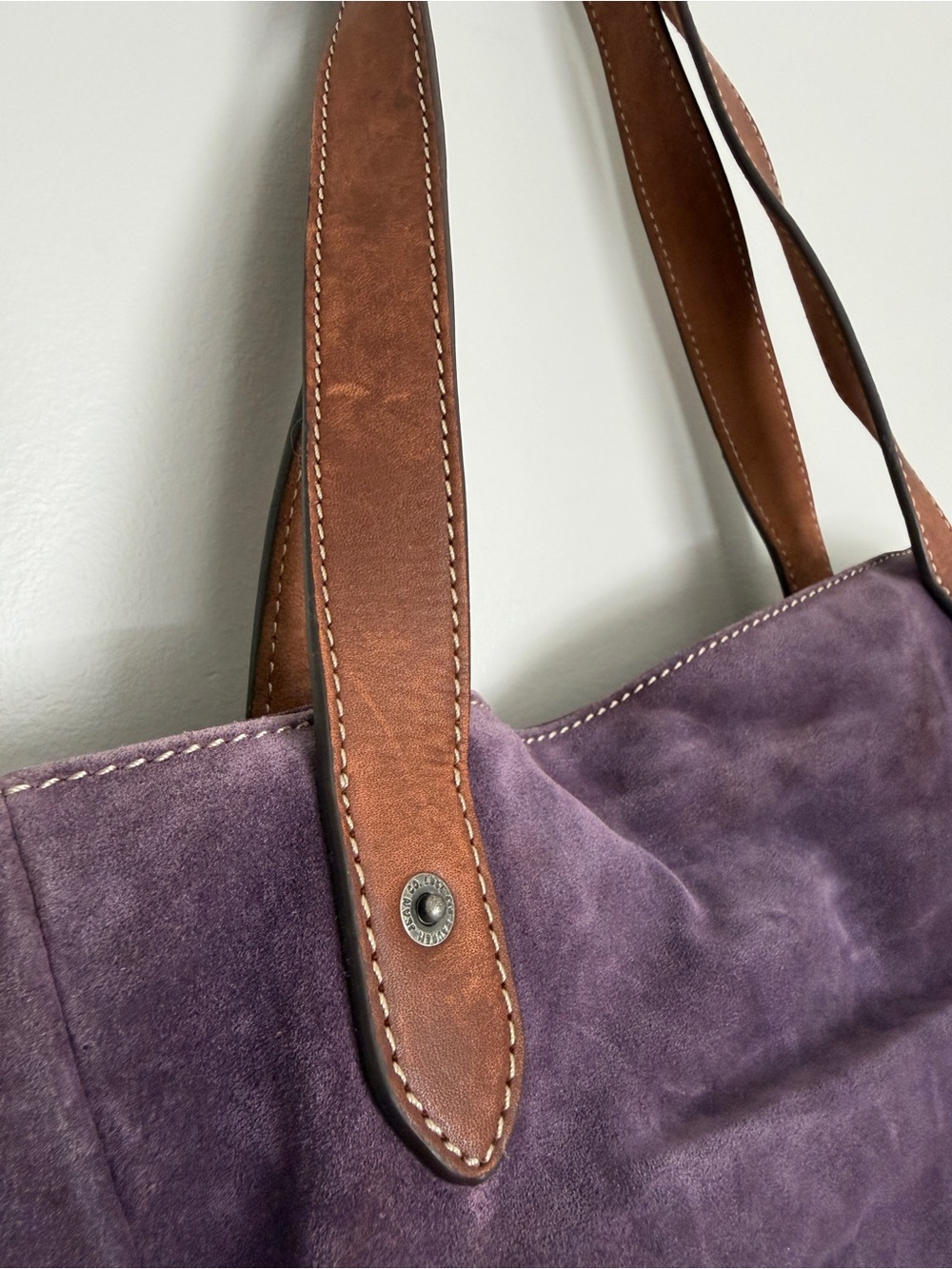 Lauren Ralph Lauren Putnam Signature Violet Purple Suede Leather Tote Bag Crest - Picture 7 of 16